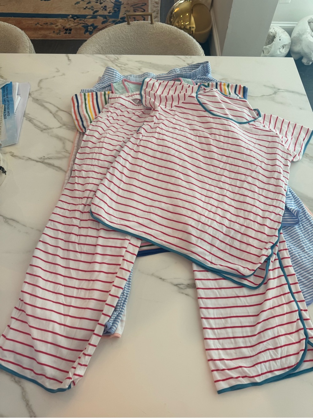LAKE Womens Red Stripe Pajama Set with Blue Trim